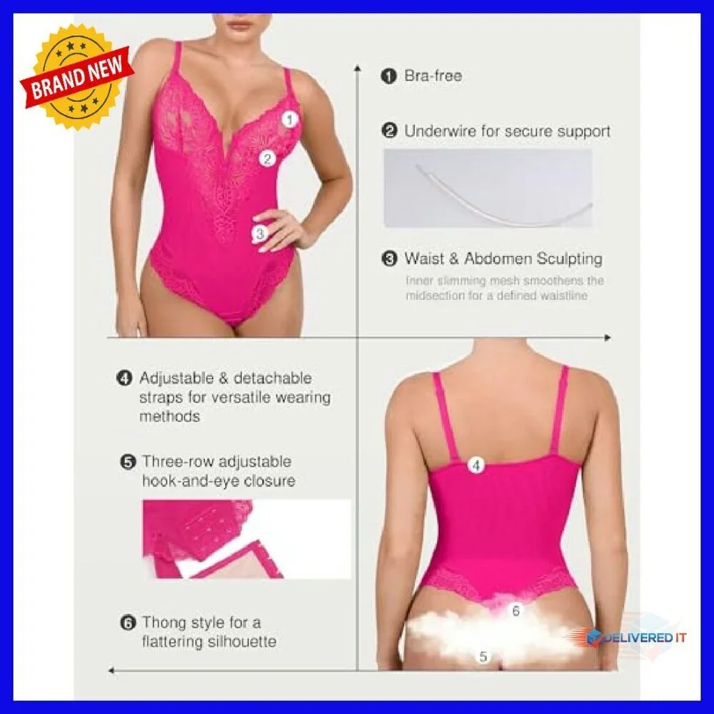 Lace Shapewear Bodysuit Tummy Control V Neck Sleeveless Body Suit
